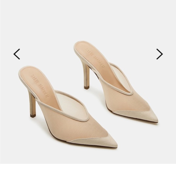 Steve Madden Lita Blush Mesh Pointed Toe Mules Heels Size 8 Nude NWOB - Picture 1 of 7